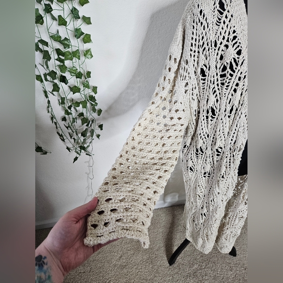 NWOT Natural Life Abigail Duster Cardigan Crochet Open Knit Cotton Blend Boho - Picture 8 of 14